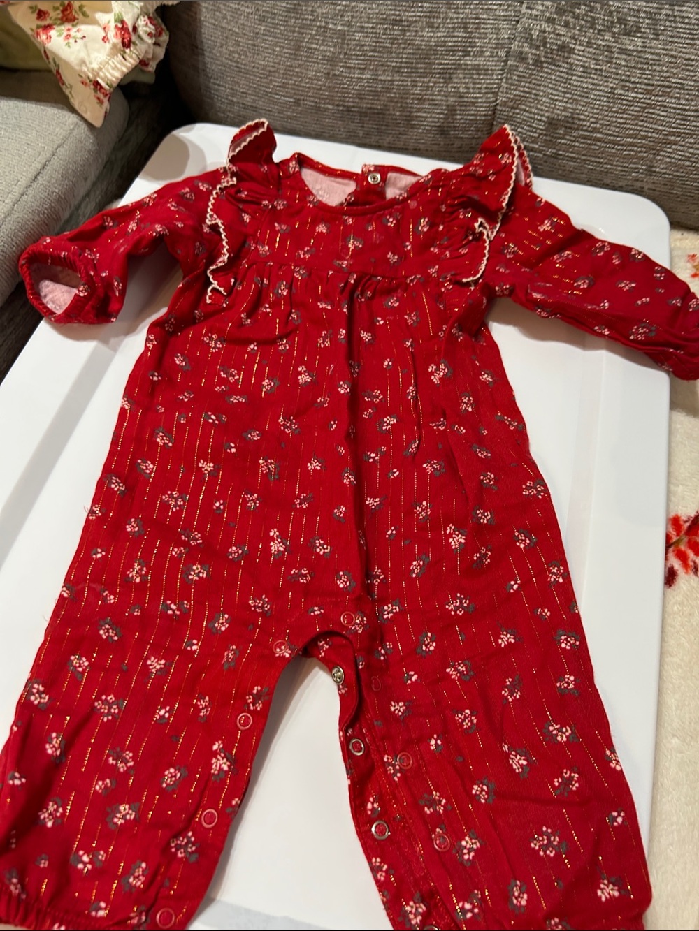 cloud island Red Floral Ruffle One-Piece